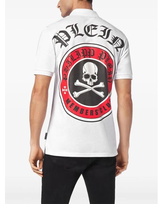 Philipp Plein White Logo Print Cotton Polo for men