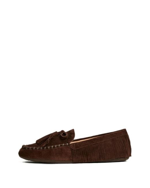 Twinset Brown Suede Loafers With Fringes