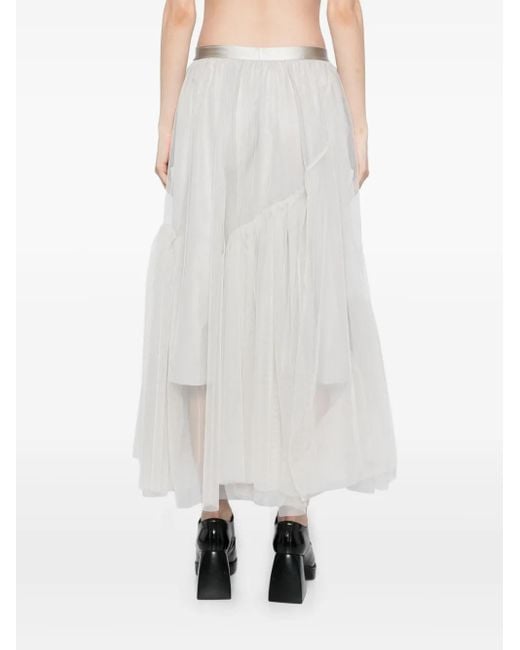 JNBY White A-Line Flounce Hem Waist Skirt