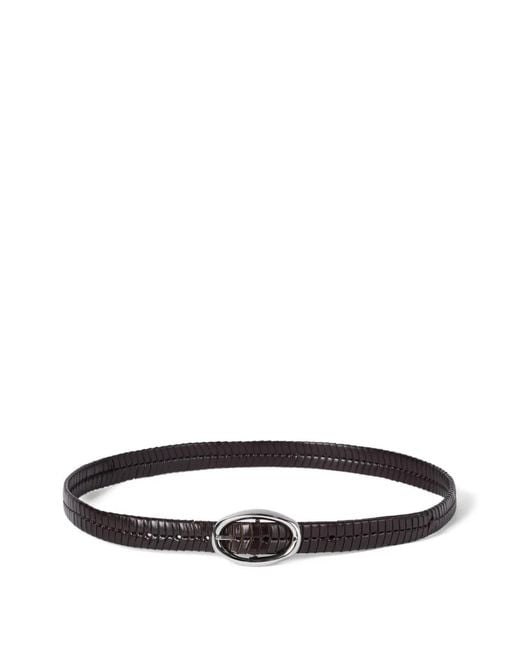 Brunello Cucinelli White Chevron-Effect Braided Oval-Buckle Belt for men