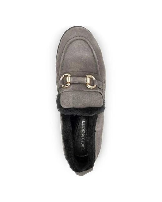SERGIO MORETTI FIRENZE Gray Shearling-Trim Loafers