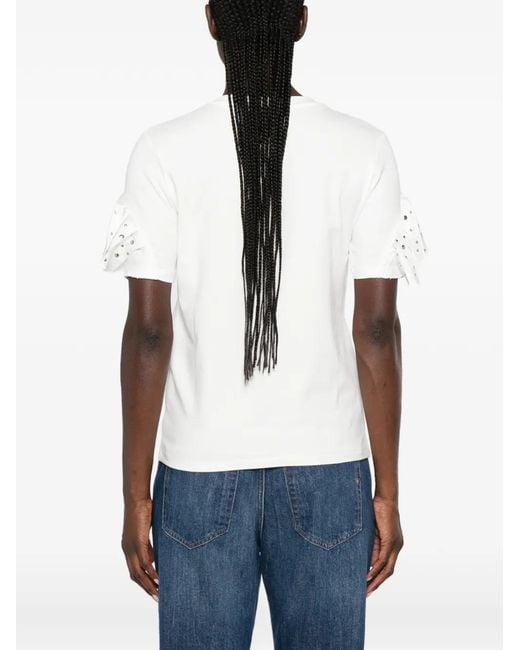 My Twin White Ruffle-Trimmed Studded T-Shirt