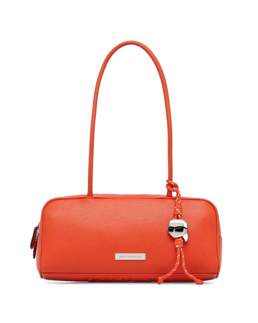 Karl Lagerfeld Red Logo-Plaque Charm-Pendant Shoulder Bag