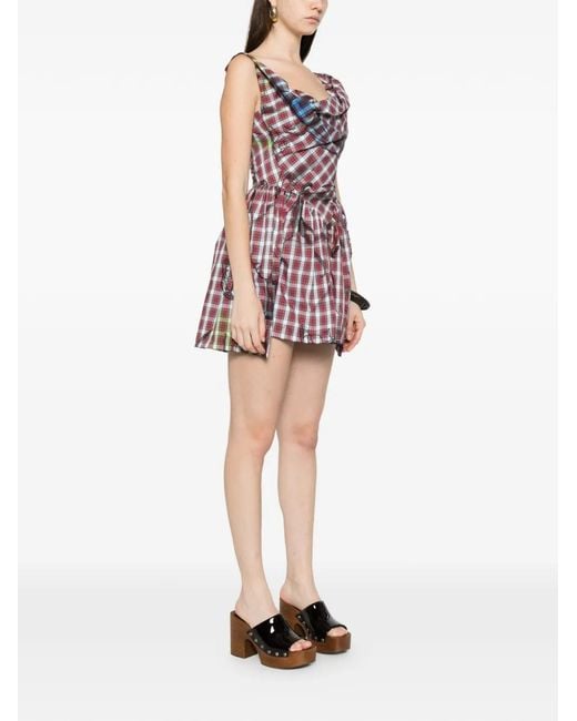 Vivienne Westwood Purple Plaid Draped Mini Dress
