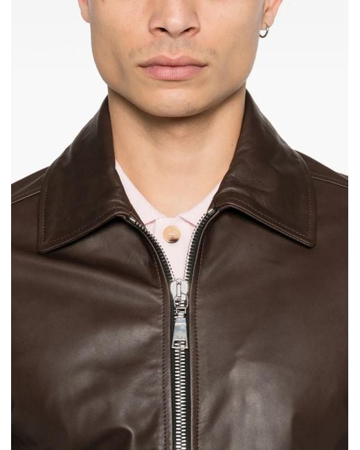 Tagliatore Brown Jaxon Zip-Up Leather Jacket for men