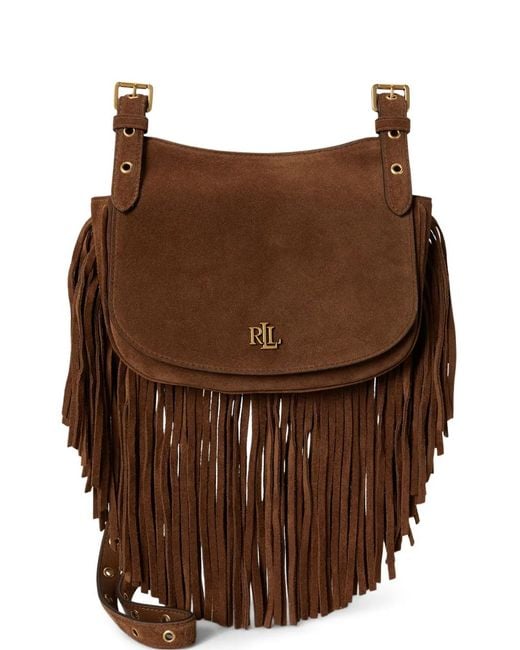 Ralph Lauren Brown Marcy Fringe Trim Small Crossbody Handbag