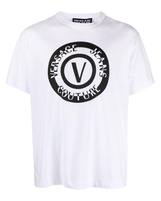 Versace White Logo-Print Cotton T-Shirt for men