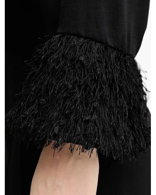 Joseph Ribkoff Black Cowl-Neck Fringed-Hem Blouse