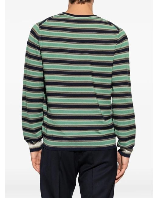 Paul Smith Green Striped-Pattern Wool Sweater for men