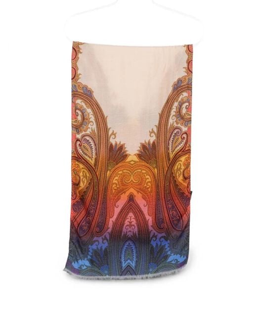 Etro Orange Paisley-Print Frayed Scarf