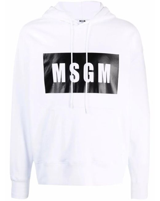 MSGM White High-Contrast Logo Hoodie for men