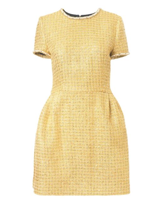 Carolina Herrera Yellow Embellished Tweed Mini Dress
