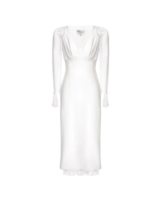 POST MERIDIEM White Lace-Trim Fitted Midi Dress
