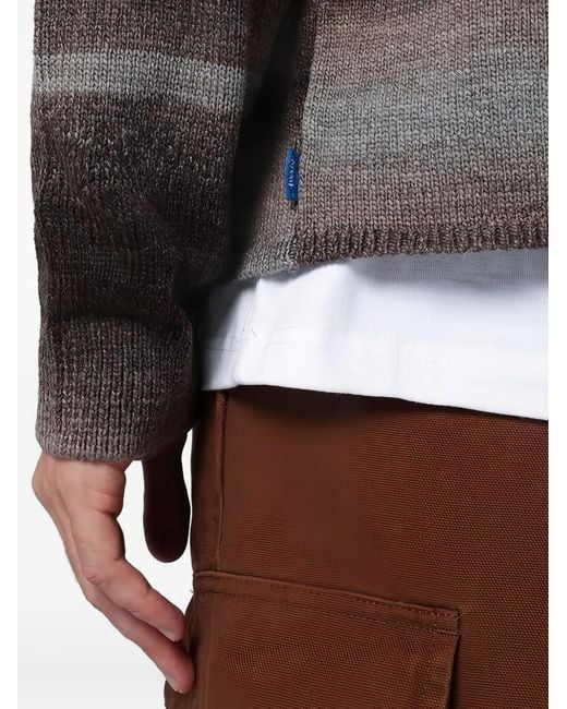 AWAKE NY Gray Gradient-Striped Polo-Collar Sweater for men