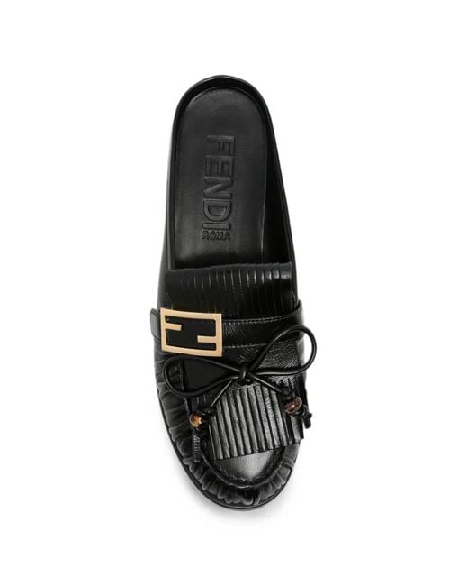 Fendi Black O'Lock Mules Mit Fransen