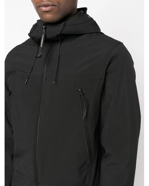 C P Company Black Front Zip Jacket With Adjustable Hood for men