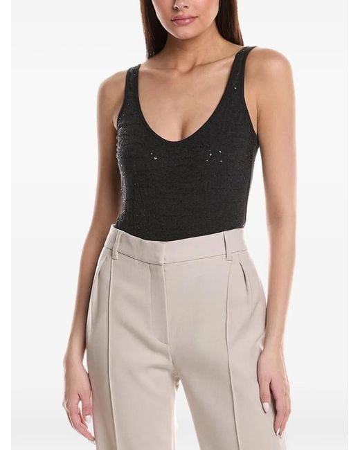 Brunello Cucinelli Black Sequin-Embellished Scoop-Neck Bodysuit