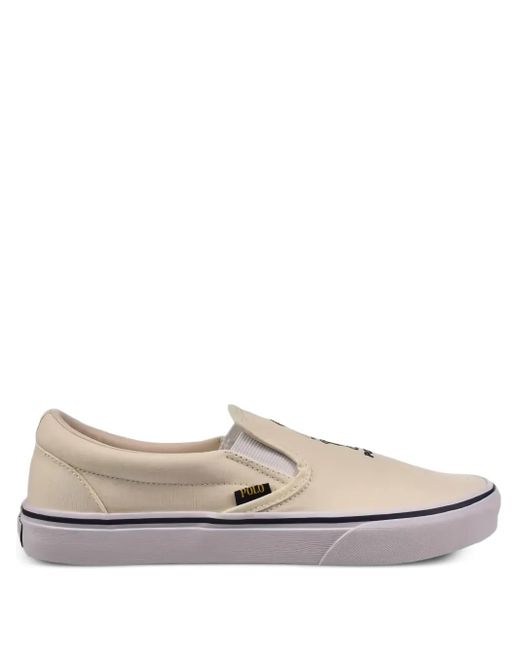 Polo Ralph Lauren White Keaton Bear-Embroidered Slip-On Shoes for men
