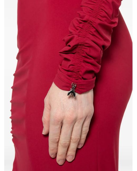Patrizia Pepe Red Asymmetric-Neck Ruffled-Detail Maxi Dress