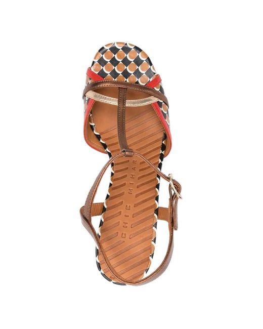 Chie Mihara Pink Bejo T-Strap Patterned Leather Sandals