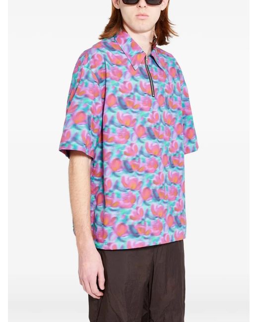 Tres Bien Blue Printed Zipped Polo Shirt for men