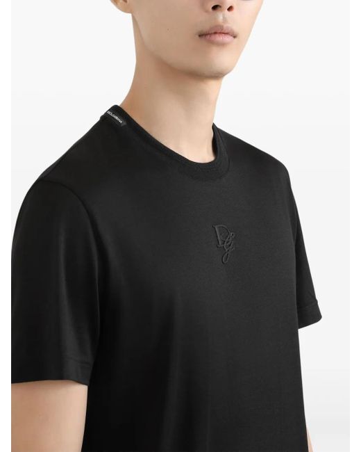 Dolce & Gabbana Black Logo-Embroidery T-Shirt for men