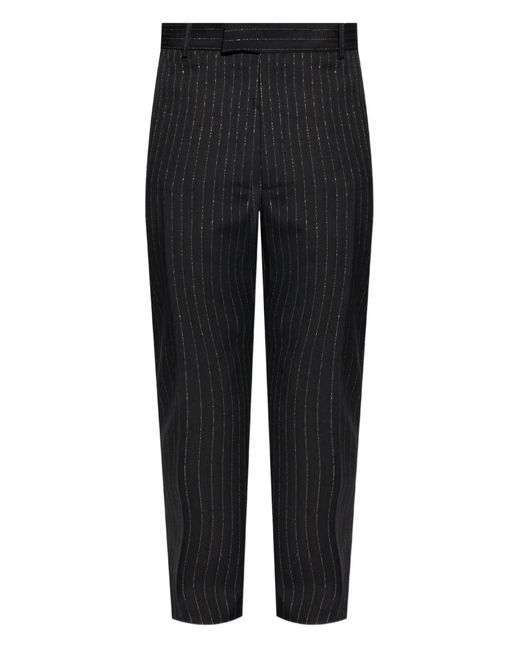 McQueen Black Pinstripe-Pattern Trousers for men