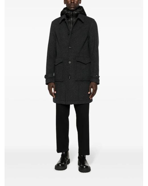 Woolrich Black Wool-Blend Button-Up Coat for men
