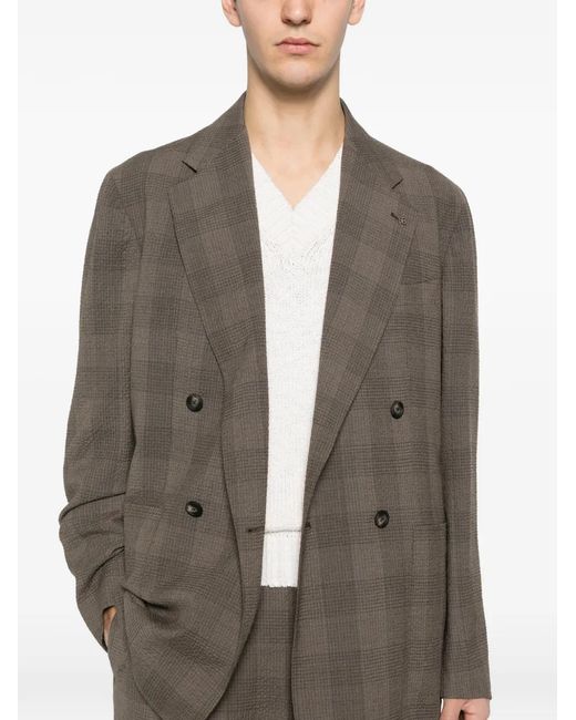 Tagliatore Gray Checked Double-Breasted Suit for men