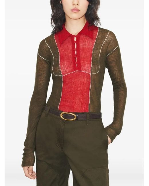 Tory Burch Red Colour-Block Wool Polo Shirt