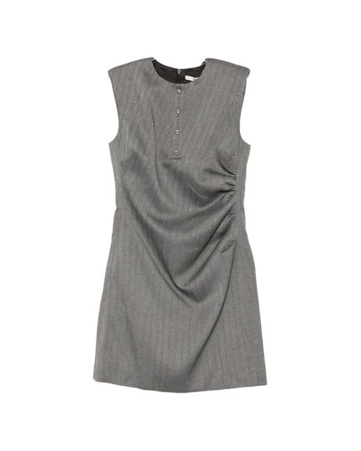 Maje Gray Herringbone-Pattern Sleeveless Mini Dress