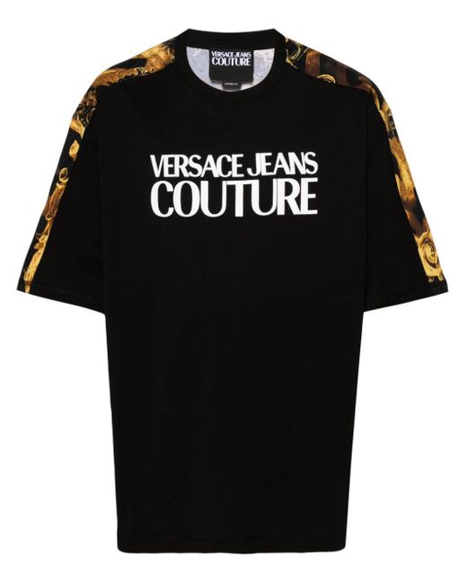 Versace Black Watercolour Couture-print Cotton T-shirt for men