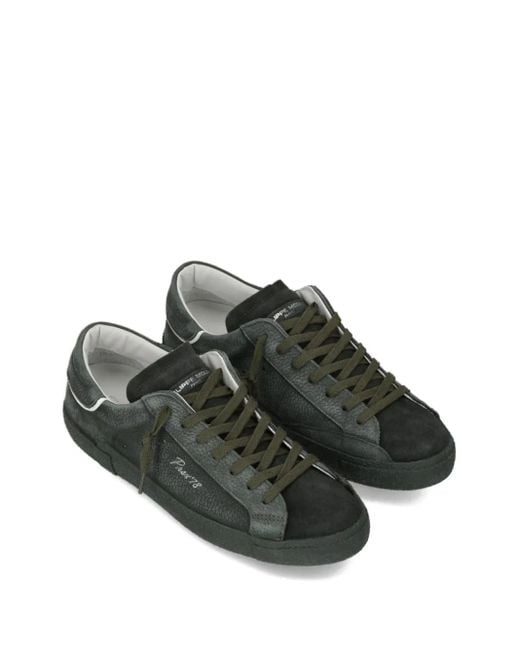 Philippe Model Green Suede-Panelled Low-Top Sneakers for men