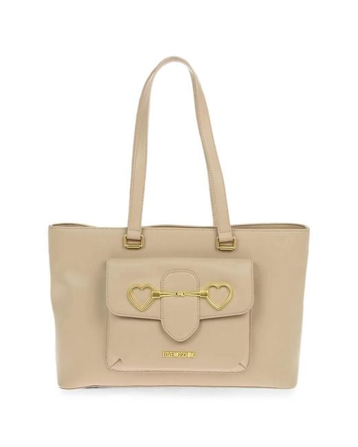 Moschino Natural Heart-Clasp Pocket Shoulder Bag