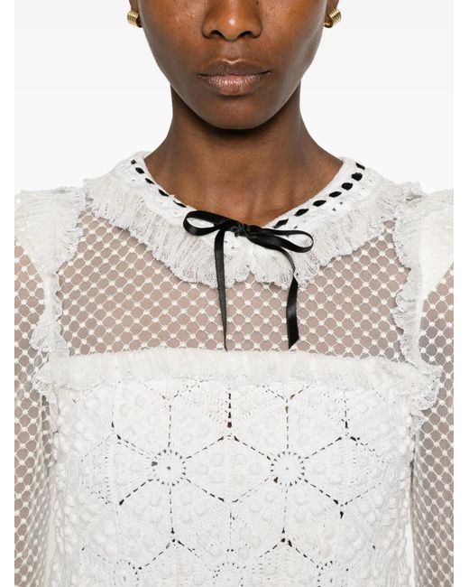 Roberto Cavalli White Crochet Ribbon-Detail Mini Dress