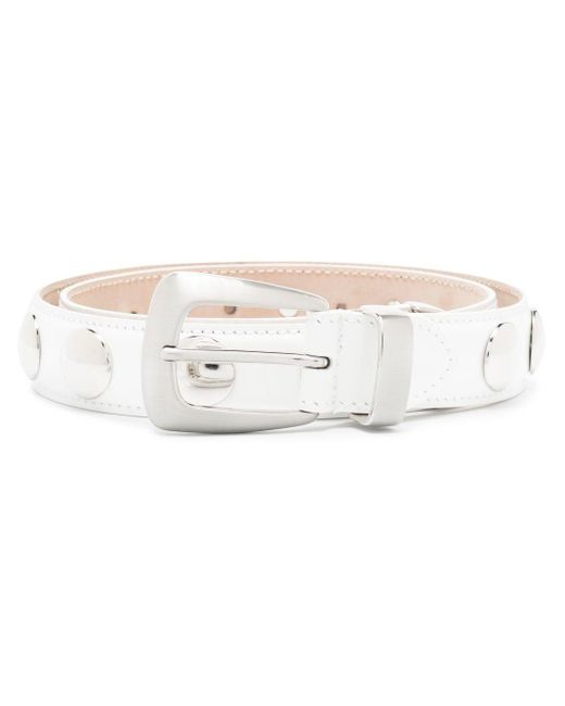 Khaite Leather Benny Studded Belt in White | Lyst