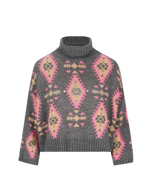 COLOUR MARKET® Red Crystal-Embellished Intarsia-Knit Sweater