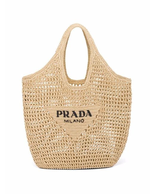 Borsa tote intrecciata con logo di Prada in Natural