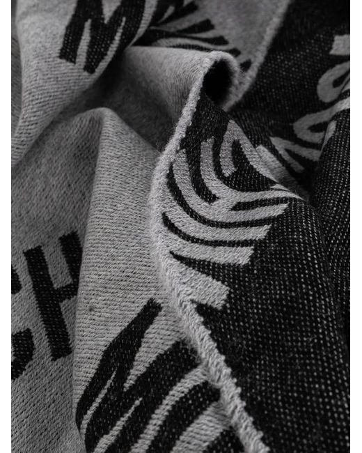 Moschino Gray Monogram-Print Fringed Scarf