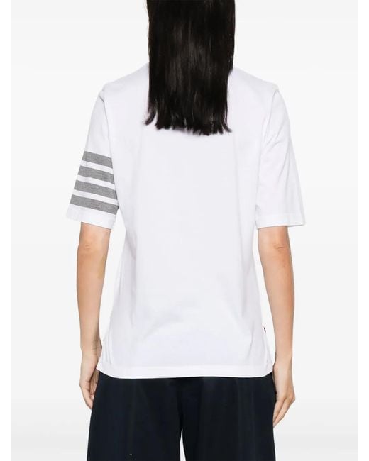 Thom Browne White Stripes Crew Neck T-Shirt