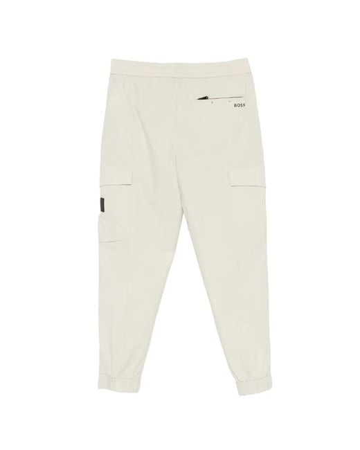 Boss White Drawstring Cargo Trousers for men
