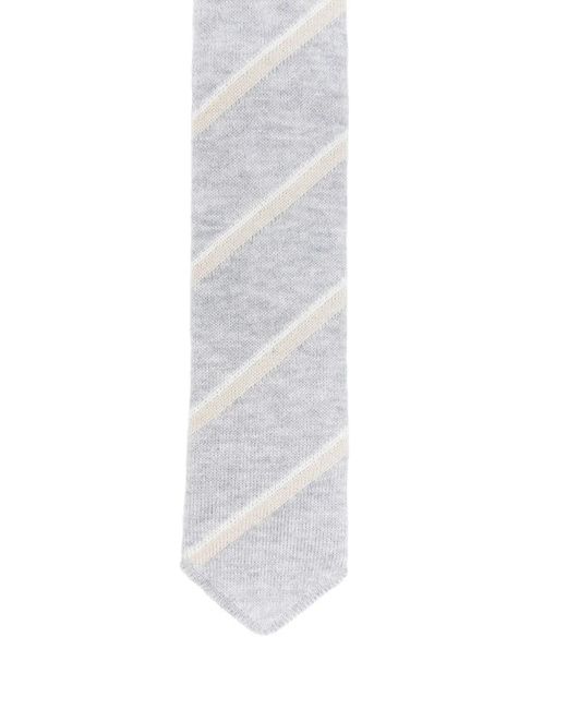 Eleventy White Striped Cotton Tie for men