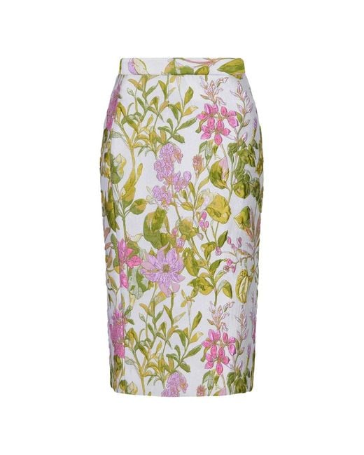 Libertine White Dianthus Jacquard Midi Pencil Skirt