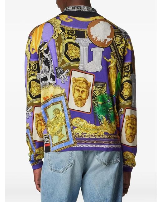 Versace Purple Printed Silk Knit Shirt for men