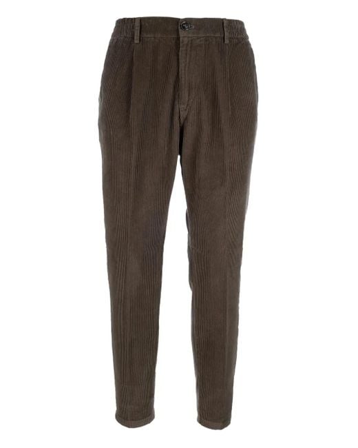 Cruna Brown Mitte Pleated Corduroy Trousers for men