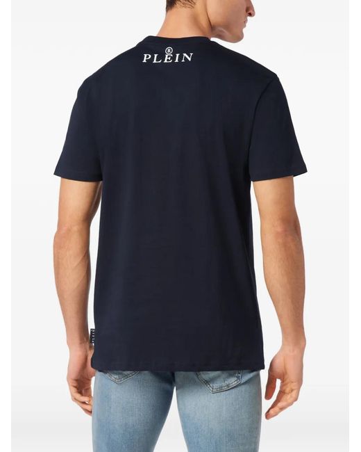 Philipp Plein Blue Pp Tape-Print Round-Neck T-Shirt for men