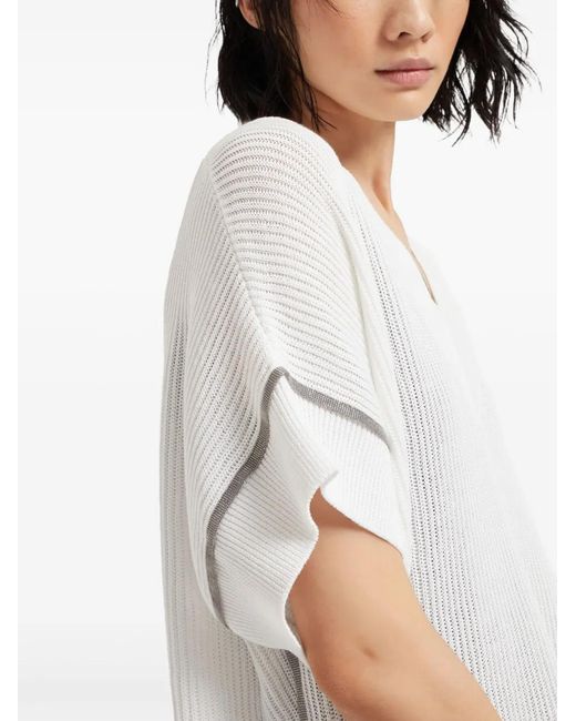 Brunello Cucinelli White Cotton V-Necked Top