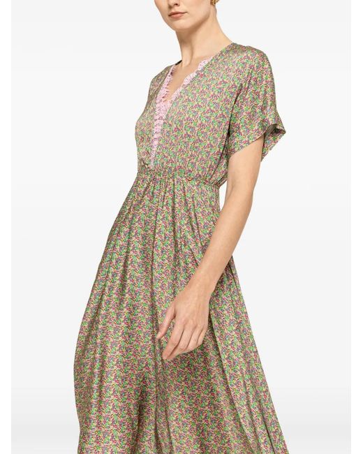 Nissa Natural Lace-Detail Viscose Midi Dress