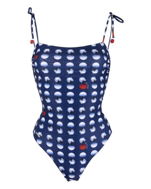 Kiton Blue Polka-Dot Print Swimsuit