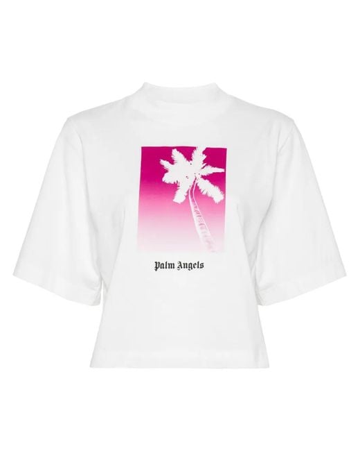 Palm Angels Pink Ribbed Cotton Jersey Crew-Neck T-Shirt